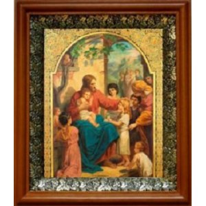 Иисус Христос и дети (19х22), светлый киот