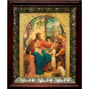Иисус Христос и дети (19х22), темный киот