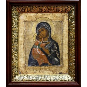 Владимирская икона БМ (19х22), темный киот