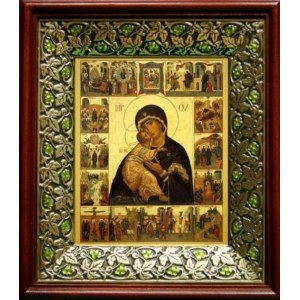 Владимирская икона БМ (21х24), киот со стразами