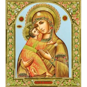 Владимирская икона БМ (рукописная с резьбой)