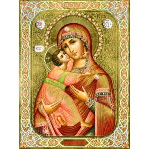Владимирская икона БМ (рукописная с резьбой)