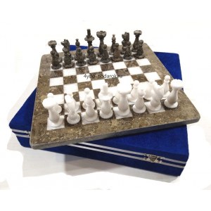 Шахматы каменные белый и серый мрамор 30х30 Люкс