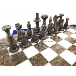 Шахматы каменные белый и серый мрамор 30х30 Люкс