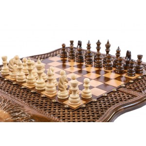 Шахматы-нарды с плетёнкой с авторским контуром Арарата